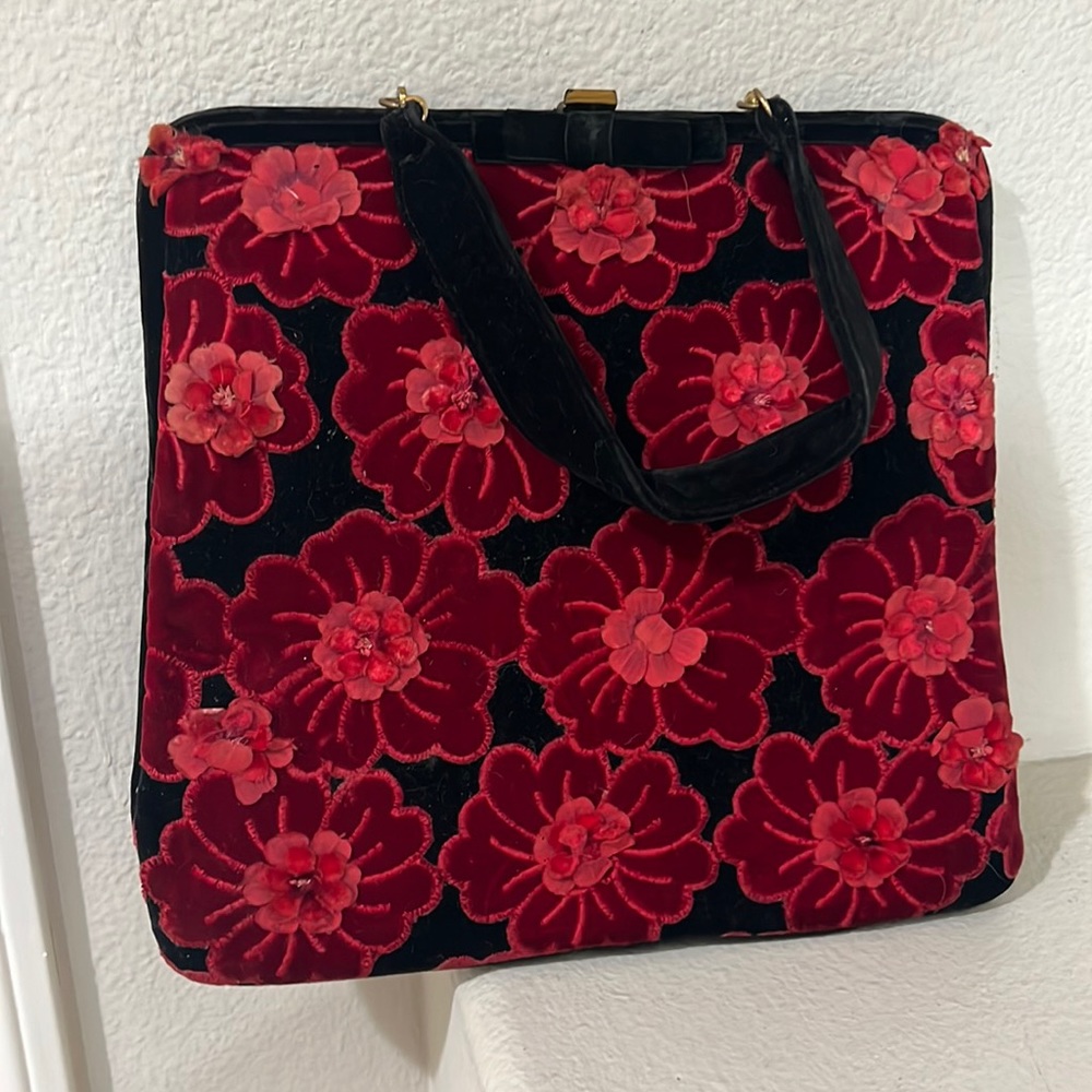Vintage jolles collection wool with floral appliqué details Top Handle handbag